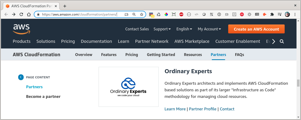 Ordinary Experts on the AWS CloudFormation Partner page